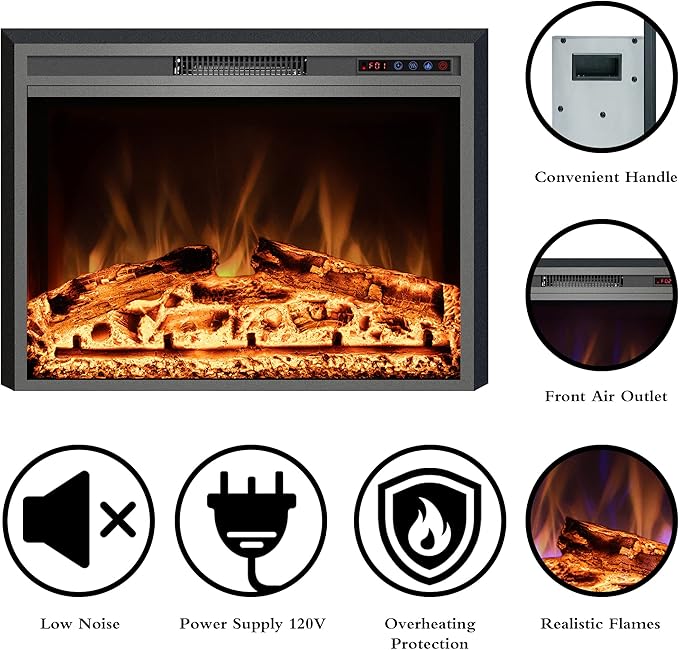 Electric Fireplace, 28" Electric Fireplace Inserts, Recessed Fireplace Heater with Remote Control, Adjustable Flame Colors, Timer&Overheating Protection, 750/1500W