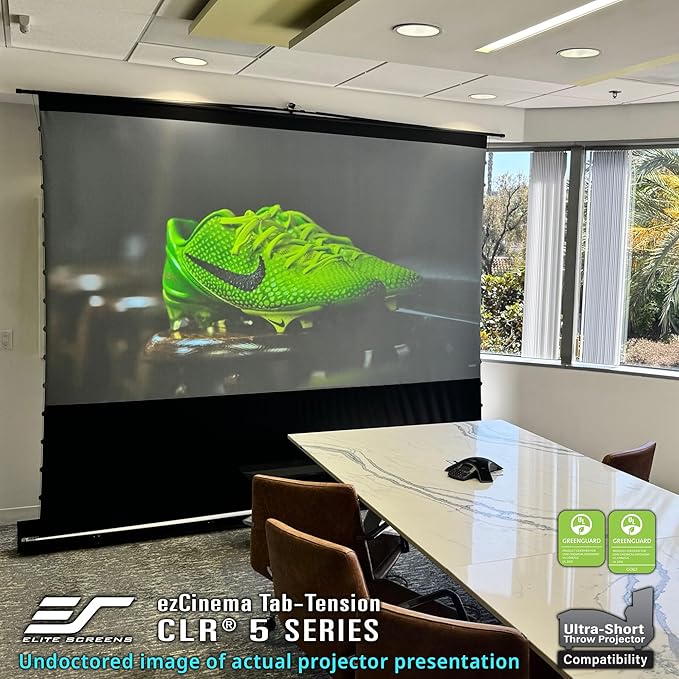 Elite Screens ezCinema Tab-Tension CLR 5, 103-inch Portable Floor-Rising UST Projector Screen, 16:9 ALR Ceiling Light Rejecting Tab-Tension Scissor-Backed Manual Pull-Up+Carry Bag, Black- FT103UH-CLR5