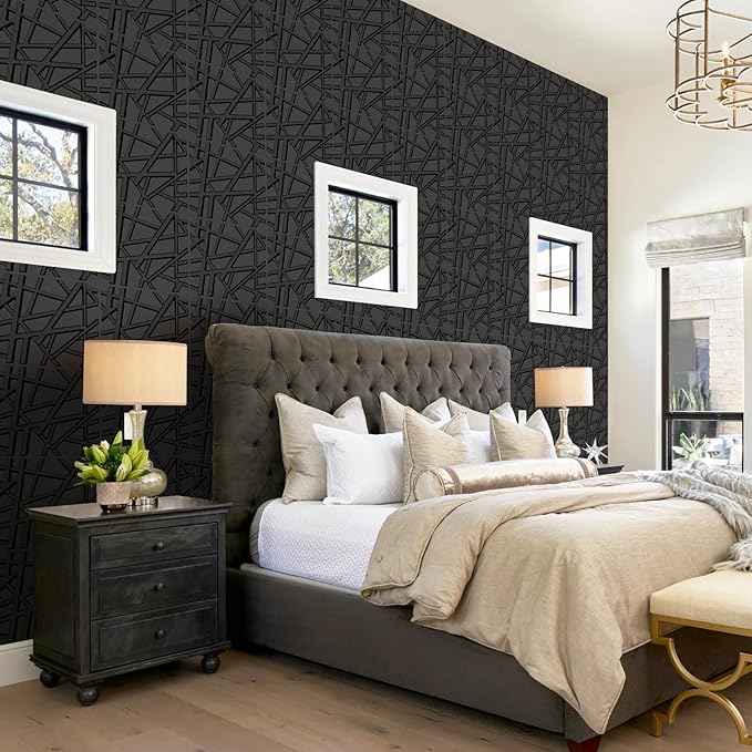 LEVOWAY 33 Pack 3D Wall Panels for Interior Wall Decor, 12''x12'' Black Accent Textured Wall Panels, Wall Covering Panles for Living Room, Gaming Room, TV Background, Cover 32 Sq.Ft