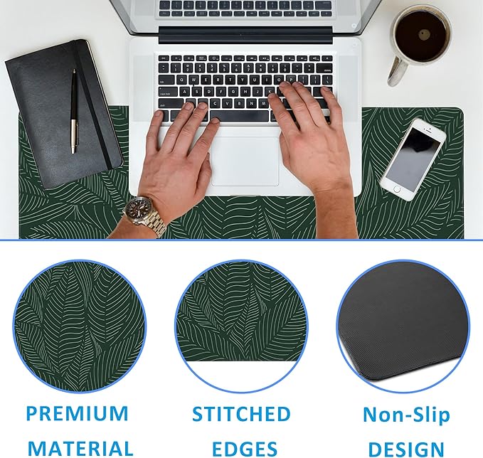 EOBKLAX Golden Tropical Leaf Large Gaming Mouse Pad,Waterproof Desk Mat for Desktop,Non-Slip Rubber Base Mousepad with Stitched Edges for Laptop Office and Home 35.4X15.7 Inch