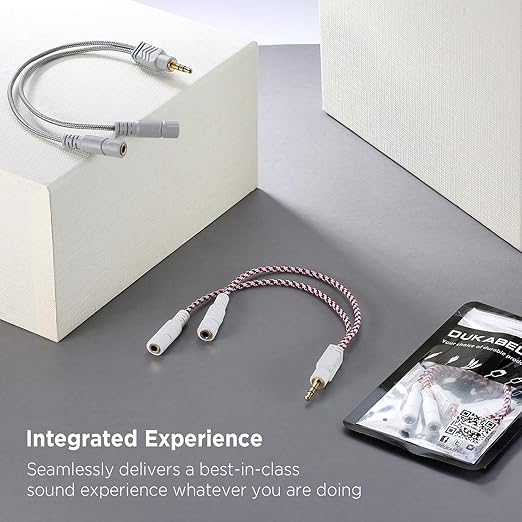 DUKABEL Headphone Splitter, 3.5mm Splitter Cable for Headset [Fine Braided & Gold Plated] Stereo Audio Y Cable AUX Splitter - Compatible for iOS, Android, Smartphones, Tablets & More - (0.85ft/26cm)
