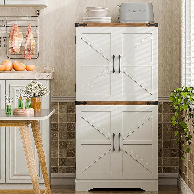Farmhouse Floor Storage Cabinet with Adjustable Shelves, Rustic Style for Bathroom, Kitchen, Living Room