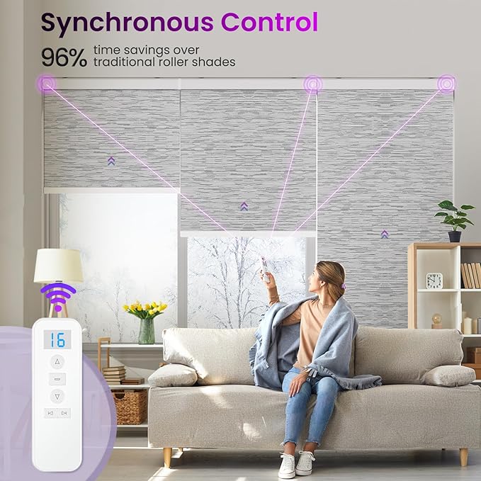 Astomi Motorized Roller Shades for Windows, Blackout Automatic Blinds with Remote, Smart Blinds, Voice Control, Compatible with Alexa, Google, Custom Size, Jacquard Grey
