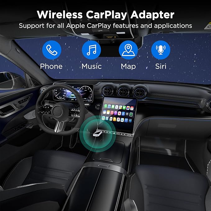 vnilrgle Wireless CarPlay Adapter 2024 Upgrade, Plug and Play, No Latency, Converts Factory Wired to Wireless, Compatible with iPhone 6+ and 2015+ Cars, Bluetooth 2.4GHz and Wi-Fi 2.4+5.8GHz