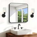 Black Bathroom Mirror, 18 x 18 inch Square Mirrors for Wall, Metal Frame Rounded Corner Vanity Mirror for Over Sinks Modern Bedroom Living Room Horizontal Or Vertical Mounting