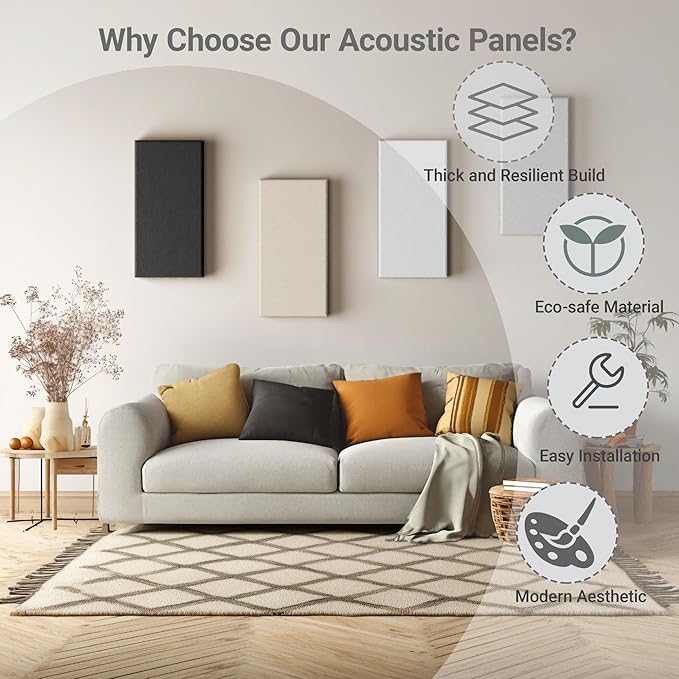 4 Pack High-Density Core with Fabric Cover Acoustic Panels – 24×12×2 In Self-Adhesive Soundproofing and Sound-Absorbing Wall Panels for Echo Reduction in Studio, Theater, or Recording (Midnight Black)