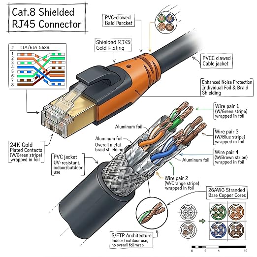 Cat 8 Ethernet Cable 15ft, High Speed LAN Cables 40Gbps 2000MHz Shielded - Image 9