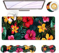 BFUKVOU Large Keyboard Mouse Pad Set, Extended Mouse Pad+Keyboard Wrist Rest Support, Memory Foam Ergonomic Easy Typing, 4Pcs (31.5×11.8 in) Desk Pad Set for Office Home,Vibrant Tropical Flower