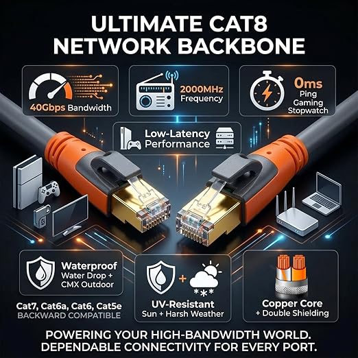Cat 8 Ethernet Cable 10ft, High Speed LAN Cables 40Gbps 2000MHz Shielded - Image 6