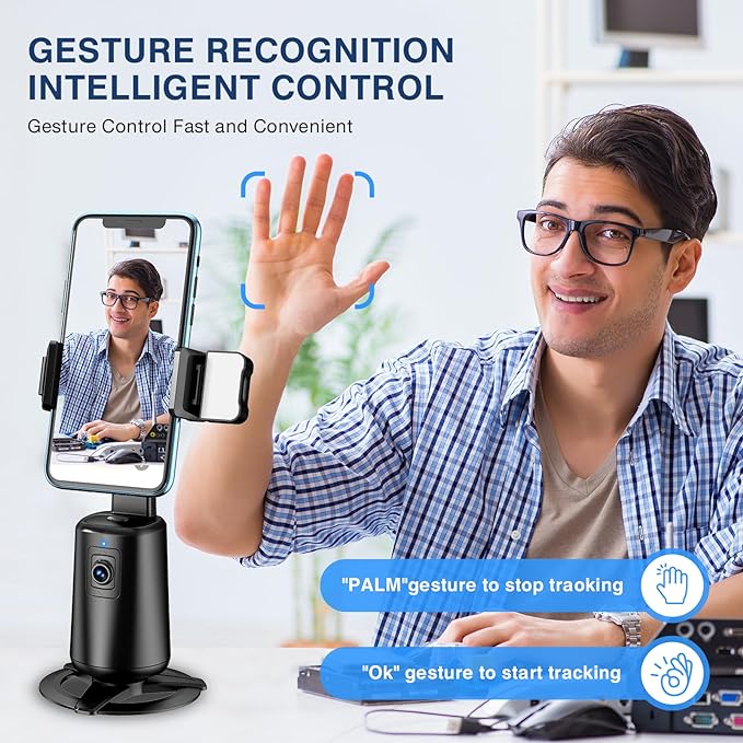 360° Auto Face Tracking Tripod for Phones, Gesture Control & Remote, Smart - Image 3