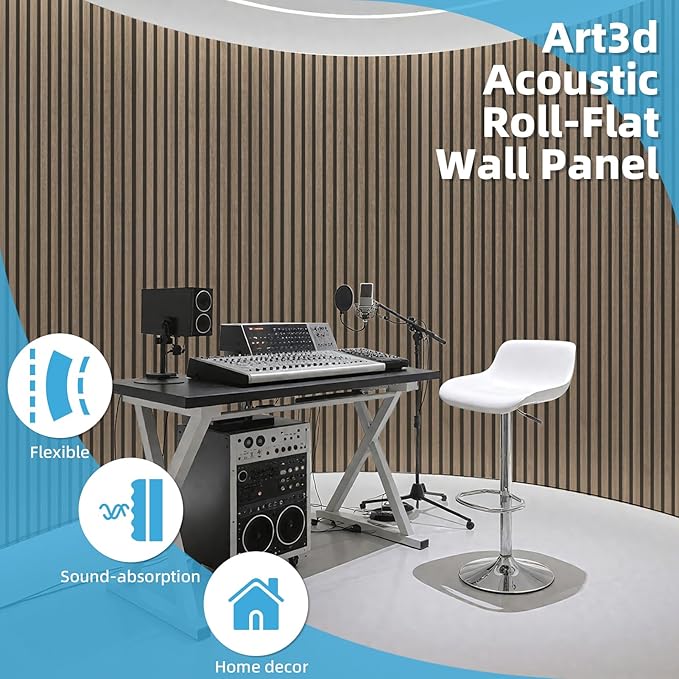 Art3d 1-Pack Acoustic Wood Slat Wall Panel with Roll-Flat Design - 95.3 x 23.8 Inch Sound Absorbing Panels for Living Room Columns Corridor Curved Wall Decor, Ebony