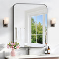 Bathroom Mirror, 30 x 24 inch Metal Framed Black Rectangle Mirror, Rounded Corner Rectangular Vanity Mirror, Wall Mounted Mirror for Modern Bedroom Living Room Hangs Horizontal or Vertical