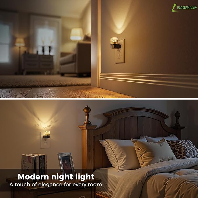 L LOHAS LED Night Light, 2 Pack Night Lights Plug into Wall, 3000K Soft Light LED NightLights, Built in Dusk to Dawn Sensor Bubble Wall Light for Hallway, Bathroom, Rooms