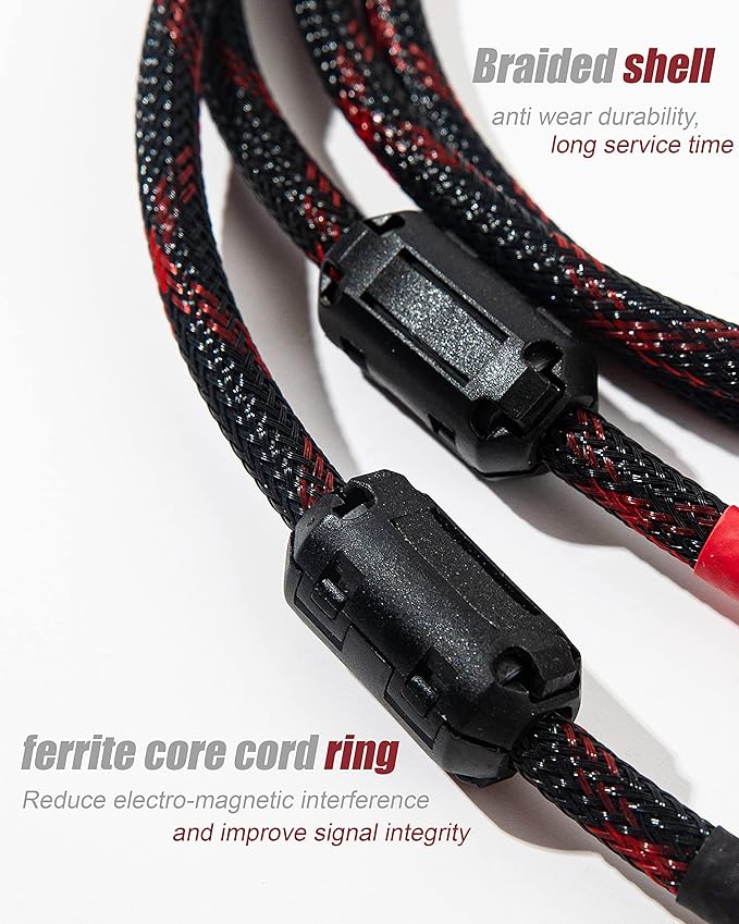 JORZOR RCA Cable, 2RCA Male to 2RCA Male Stereo Audio Cables 【Hi-Fi Sound】 Braided RCA Stereo Cable for Home Theater, HDTV, Amplifiers, Hi-Fi Systems, Car Audio, Speakers (2M(6.6FT))