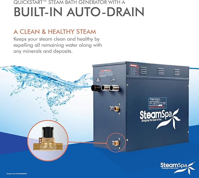 SteamSpa 10.5kW Steam Sauna Generator Executive Bundle 240V Steam Generator with Touch Pad, Steamheads, Pressure Relief Valve, Built-in Auto Drain, LED Light, Filter and Quick Install Kit EXT1050CH