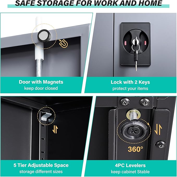 SISESOL Wide & Deep Metal Storage Cabinet with Lock & Adjustable Shelves,72" Gray Garage Storage Cabinet with Locking Doors,Locking Metal Cabinets for Home,Office,Shop,Garage 72x36x18