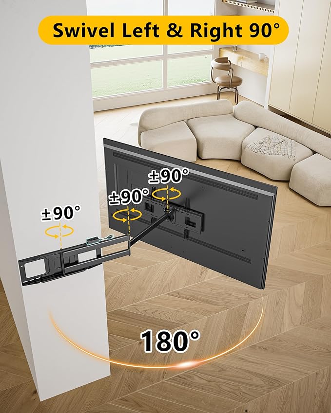 48'' Extension Extra Long Arm TV Wall Mount with Power Strip, Heavy Duty Full Motion TV Wall Mount for 37 to70,75,77,80,85'' Screens, Max VESA 600x400mm, Hold 110 lbs, 16''-24'' Wood Studs
