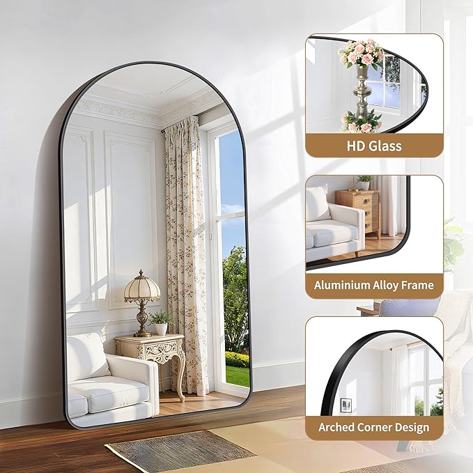 GLASHOM Arched Bathroom Mirror, 55"x30" Black Arched Mirror for Bathroom, Wall Mounted Mirror, Black Vanity Wall Mirror Metal Frame for Bedroom, Entryway, Living Room, Vertically Hanging