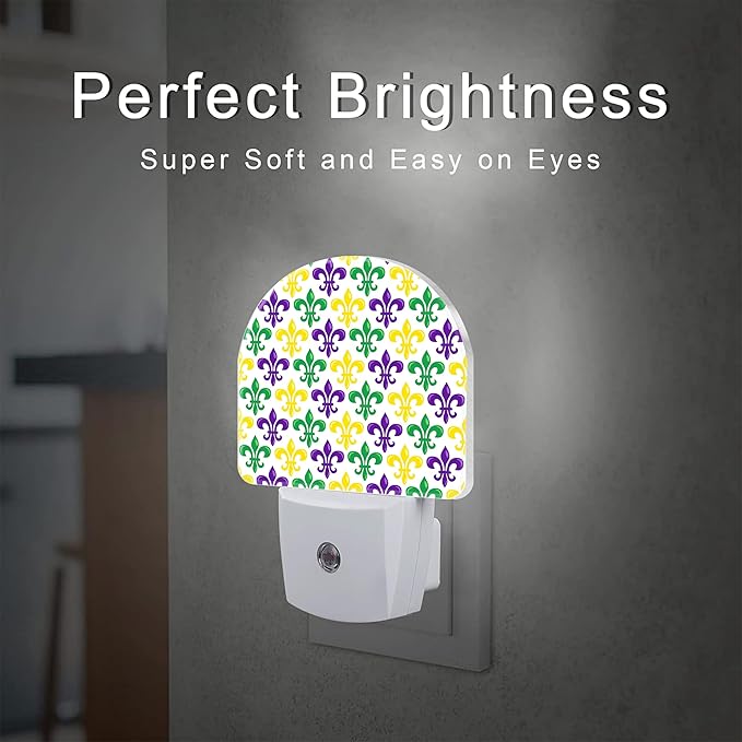 sndheke Mardi Gras Carnival Night Light, Colorful Fleur-de-lis Dusk to Dawn Night Light Plug in,0.5w Energy Saving Sleep Friendly NightLight for Kids Boys Girls Home Decor