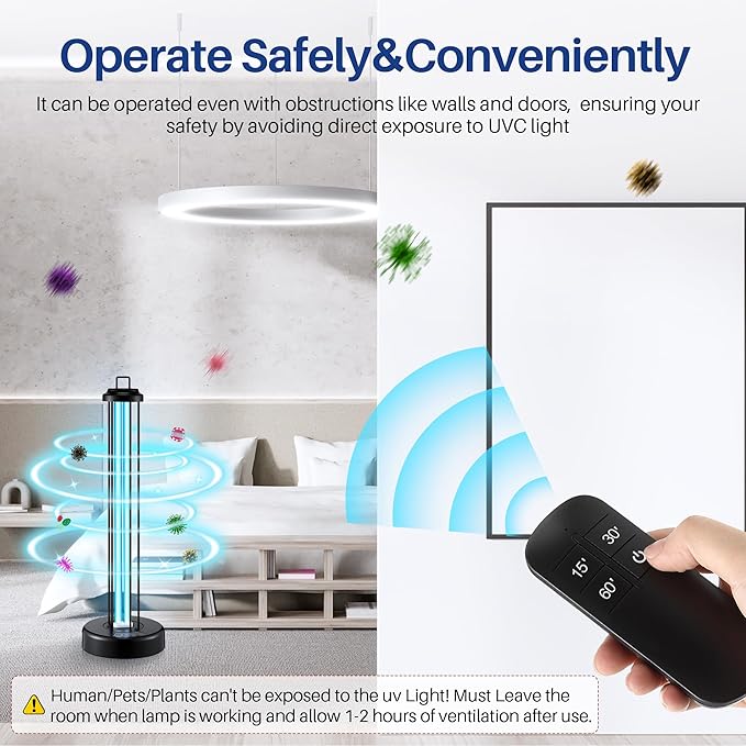 Qualirey 100W UV Light Sanitizer with Ozone Purifier for Room, UV Lamp with 3 Gear Timer Remote Control, Home Disinfection Device for Large Space, Disinfection Faster and More Thoroughly