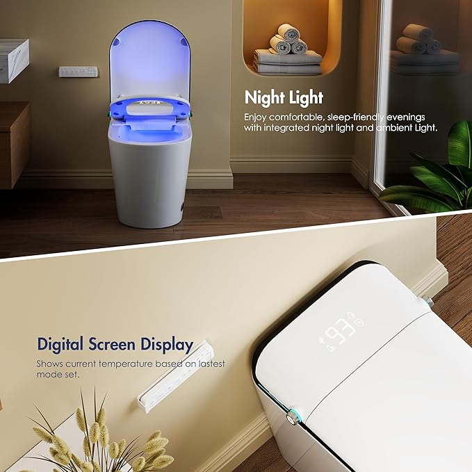 Eridanus Smart Toilet with Bidet Built in, One Piece Bidet Toilet for Bathrooms, Auto Open/Close with Digital Display, Foot Sensor Flush, Warm Water Wash & Dryer, Elongated Heated Seat, White & Black