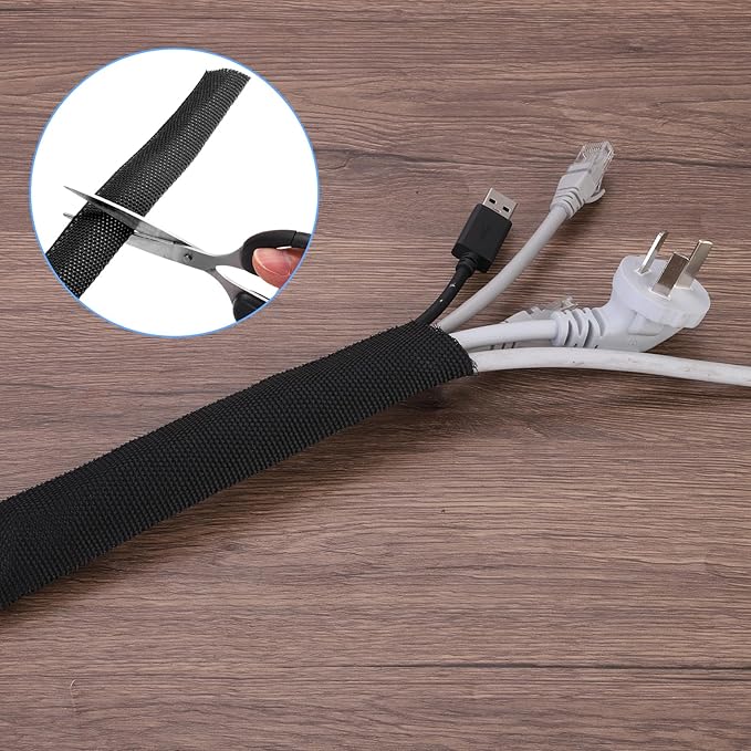 MECCANIXITY Braided Cable Sleeves Heat Shrinkable Fabric Sleeving, 1 1/4" 40ft Black 2:1 Ratio Heat Shrinkable Cord Protector for Harness Cable, Network Cable Protection, Cable Management