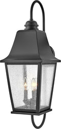 Hinkley Kingston Large Wall Mount Lantern - Oversized Sweeping Roof & Arms, Aluminum, Clear Seedy Glass - Black Finish