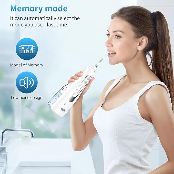 R REVA Cordless Oral Irrigator - 4 Modes Water Flosser for Teeth Cleaning, 300ML Reservoir, 360° Nozzle, IPX7 Waterproof, 2000mAh Rechargeable Battery, 4 Jet Tips, Smart Memory Function (M149 - White)