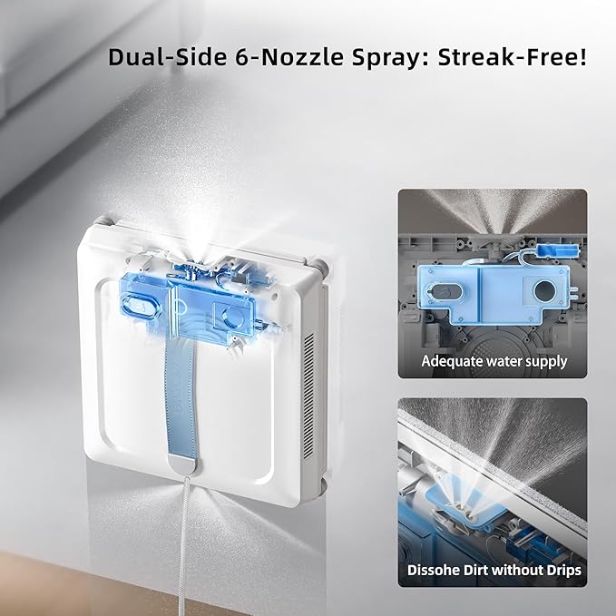 AGORVIO Window Cleaning Robot - Patented DualFore Tech, Turbo Roller Brush + Microfiber Pad Combo Cleaning, 6 Wide-Angle Spray Nozzles, AI Nav, Multi-Layer Safety, App/Remote Control