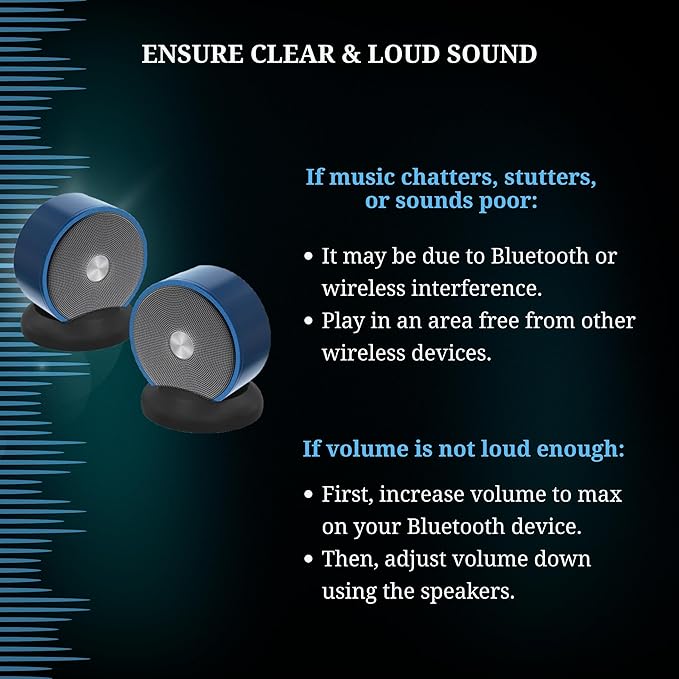 Long Run Technologies Paired Bluetooth Speakers - Surround Sound Stereo Pairing Linkable for Home TV Car