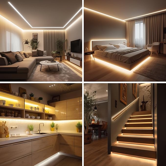 Pandery COB LED Strip Lights Warm White,24V Dimmable led Light Strip KIT with Remote and app Control,3000K 32.8FT/2 * 5m 8mm Wide Ra>90 Cuttable Flexible Strip Lights for Bedroom,Wardrobe,Cabinet