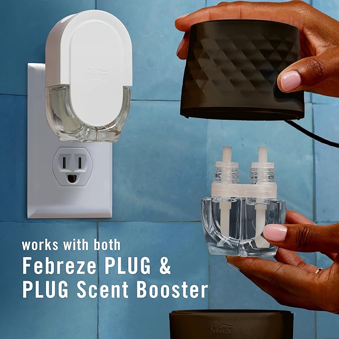 Febreze Plug Scent Booster in Black, Continuous Scent Device Oil Diffuser, Compatible with Febreze Air Freshener Plug in Refills