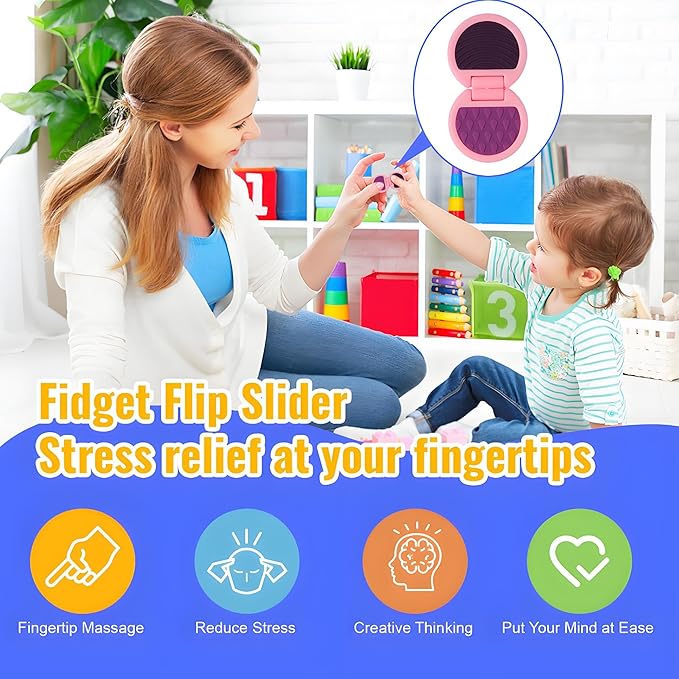 Fidget Toys Adults, Sensory Toys for Kids with Autism, Anxiety Relief Items for ADHD Stress Relief, Texture Worry Stone for Teens & Flip Slider - Treasure Box Toys for Classroom (6pcs)