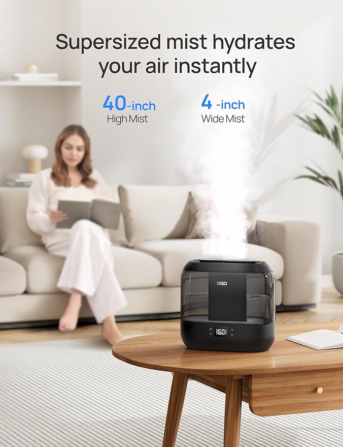 DREO Smart Humidifiers for Bedroom, Top Fill 4L Supersized Humidifier Large Room with 28 dB, 36H Runtime, Touch/APP/Voice Control, Nightlight, Cool Mist Humidifiers for Baby, Plants, Indoor, Ebony