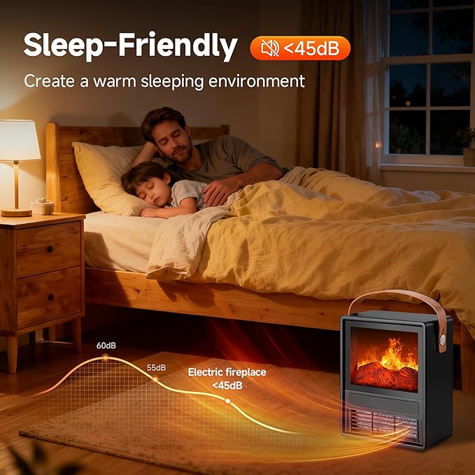 FLAME&SHADE Portable Electric Fireplace Heater for Indoor Use, Fire Place Heaters with 3D LED Flame Overheat & Tilt Protection, Space Heater Small Fireplace for Home Office Christmas Decoration, Black