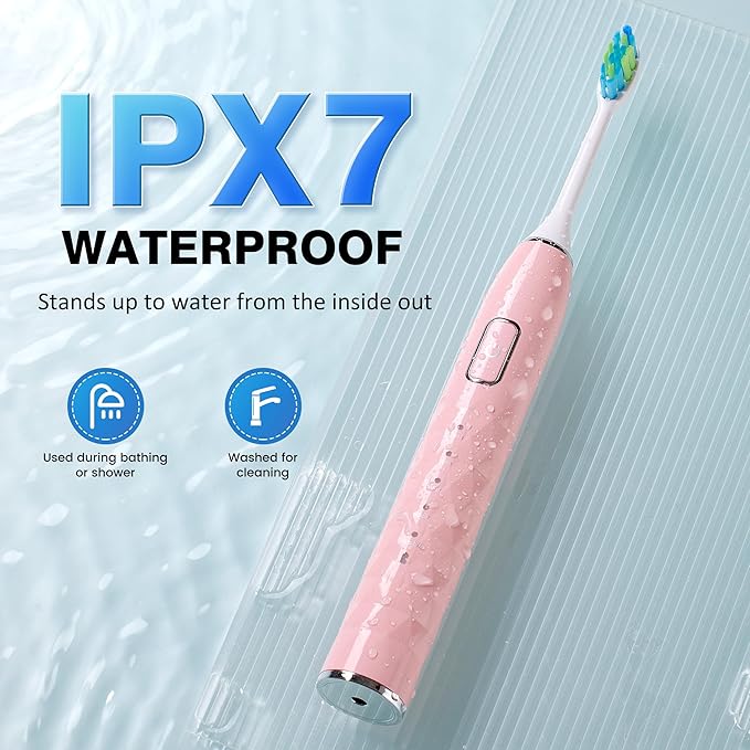 ZUAMEGU Sonic Electric Toothbrush for Adults - Deep Cleaning Teeth Whitening6 Replacement Brush Heads100-Day Battery5 Modes w/SensitiveIPX7 Waterproof (Color Options)