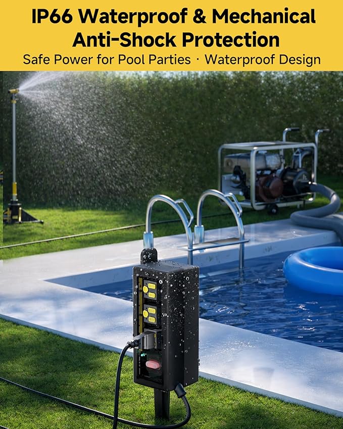 IP66 Outdoor Power Strip Waterproof,Iwister Heavy Duty Surge Protector, 10 FT Extension Cord, All-Weatherproof,6AC, Suitable for Outdoor, Work Room, Patio Gardens, Pool Parties
