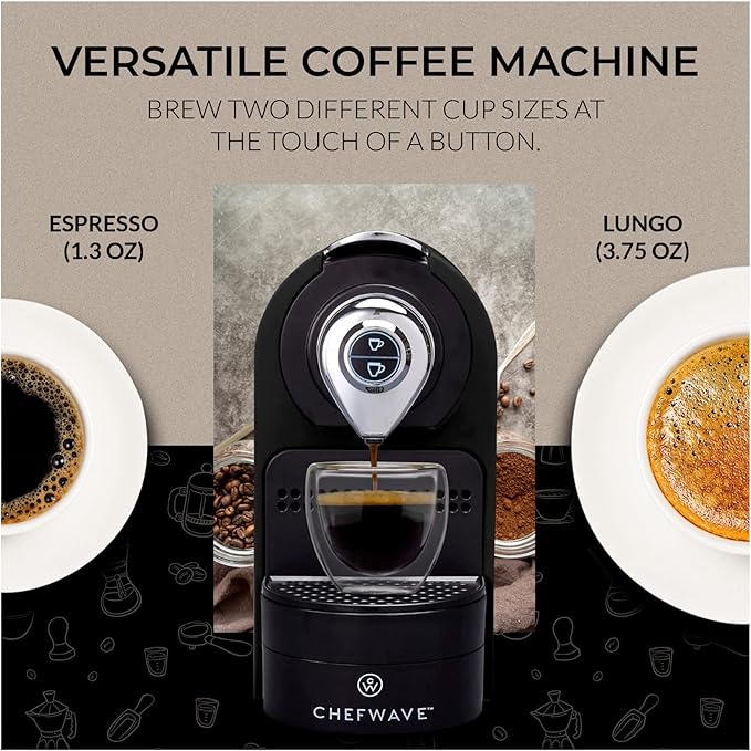ChefWave Espresso Machine Compatible with Nespresso Capsules (Black) with Capsule Holder, and 2 Glass Cups Bundle with Handheld Milk Frother (2 items)