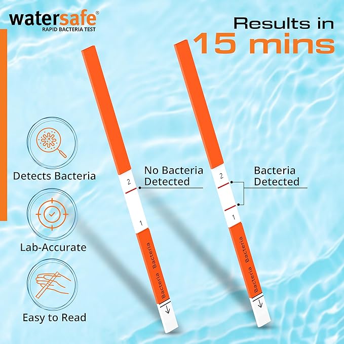 Pool and Spa Rapid Bacteria Test by Watersafe, Test Strips to Detect Down to 1 Bacteria/μL in 15 Minutes, Including E. coli and Salmonella, Single Test