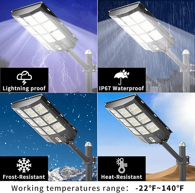 JAYNLT 3000W Solar Street Lights Outdoor,6500K 298000LM Highest Lumen Solar Parking Lot Lights,Waterproof Duks to Dawn Solar Flood Security Lights Motion Sensor for Yards, Driveways