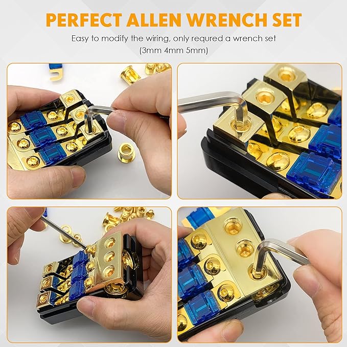 BULVACK 3 Way Mini ANL Fuse Holder, Copper 0/2/4 Gauge to 4/6/8 Gauge 60 Amp Fuse Distribution Block for Car Truck Boat Audio Stereo Amplifier