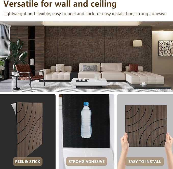 ARMURO 4 Packs Acoustic Wall Panels - Self-Adhesive 3D Wood Slat Wall Panel- Peel and Stick Sound Absorbing Panels for Noise Reducing - Feature Wall Decor for Home & Office