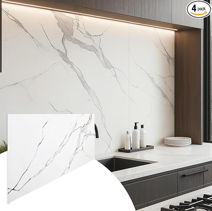 Dundee Deco Faux Marble Wall Panels - Sample - Glossy, Waterproof Indoor Wall Cladding - White, Grey Veins - Sample 6" x 6"