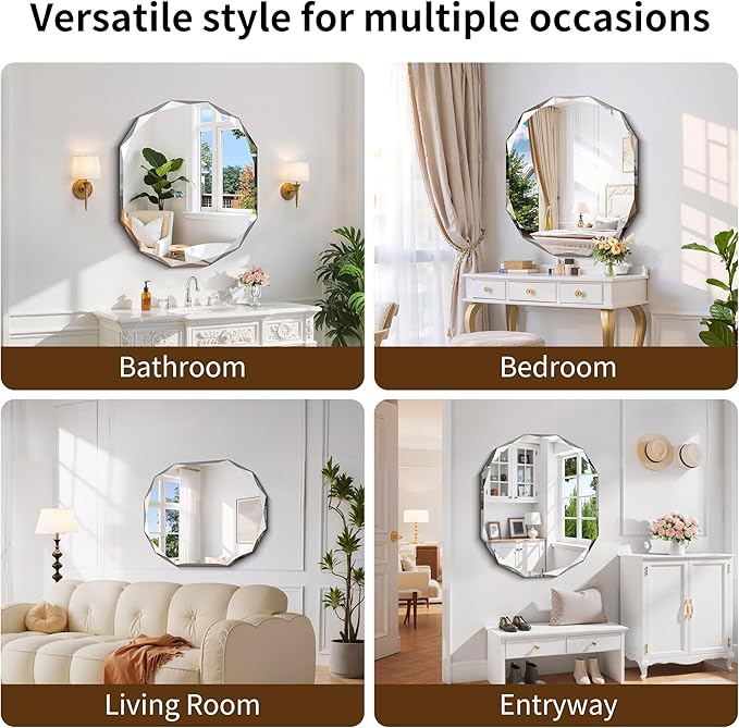 GLASHOM Frameless Bathroom Mirror, 30x36 inch Vanity Mirror Beveled Edge Wall Mounted, Modern Frameless Mirror for Bathroom, Living Room, Entryway Mirror Horizontal or Vertical