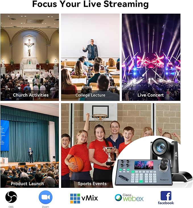 Tenveo NDI PTZ Camera AI Humanoid & Face Auto-Tracking, HDMI/LAN/USB3.0 PoE PTZ Camera 20X Optical Zoom IP Live Streaming, FHD 1080P 60FPS, for Church Services Worship Video Conference Live Streaming