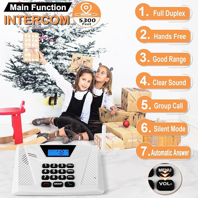 SANZUCO Intercoms Wireless for Home Hands Free, 2024 Upgraded Intercom 5300ft with Automatic Answer, 9 Channel Full Duplex Home Intercom System Fit for Hospital Business House(6 Packs White) ﻿