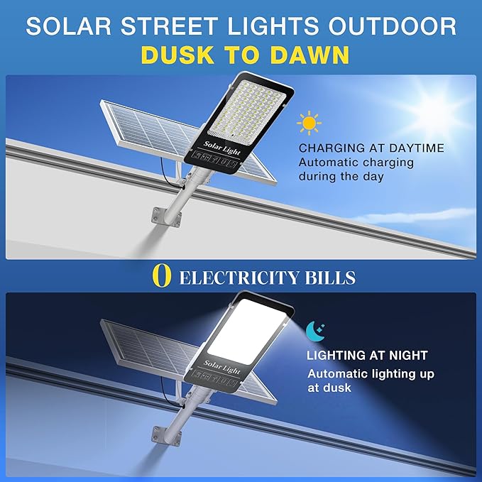OKPRO 10000W Solar Street Light, Super Bright LED Beads Solar Lights Outdoor Waterproof IP66, Heavy Duty Parking Lot Light Commercial Dusk to Dawn,Flood Light with Remote Control for Yard, Driveway