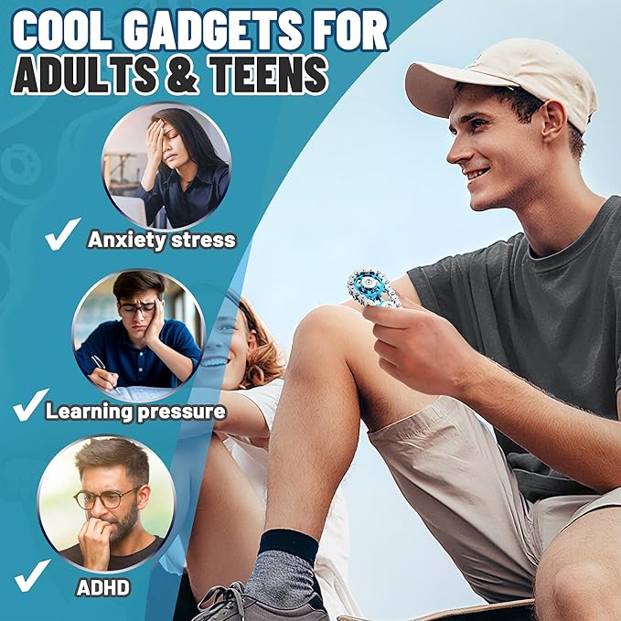 Valentines Day Gifts for Teens Boys Metal Fidget Spinner Toys for Adults Figette Bike Chain Roller Cool Gadgets ADHD Anxiety Stress Relief Items Figet Desk Offices EDC Men - Blue