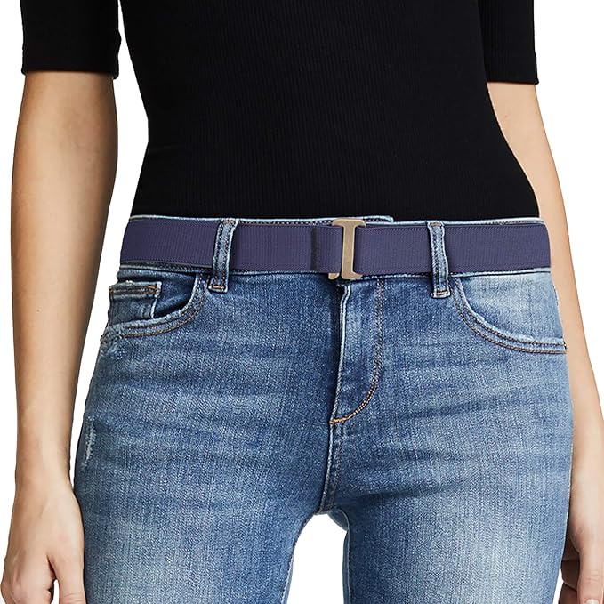 JASGOOD Women No Show Stretch Belt Elastic Web Strap Belt with Flat Buckle for Jeans Pants Dresses