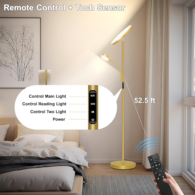 Aulaiyi Floor Lamps for Living Room,42W/4200LM Bright Floor Lamp,2-in-1 Dimmable Standing Lamp with Reading Light,69'' Tall Lamp with Remote & Touch Control, Modern Floor Lamp for Bedroom,Office